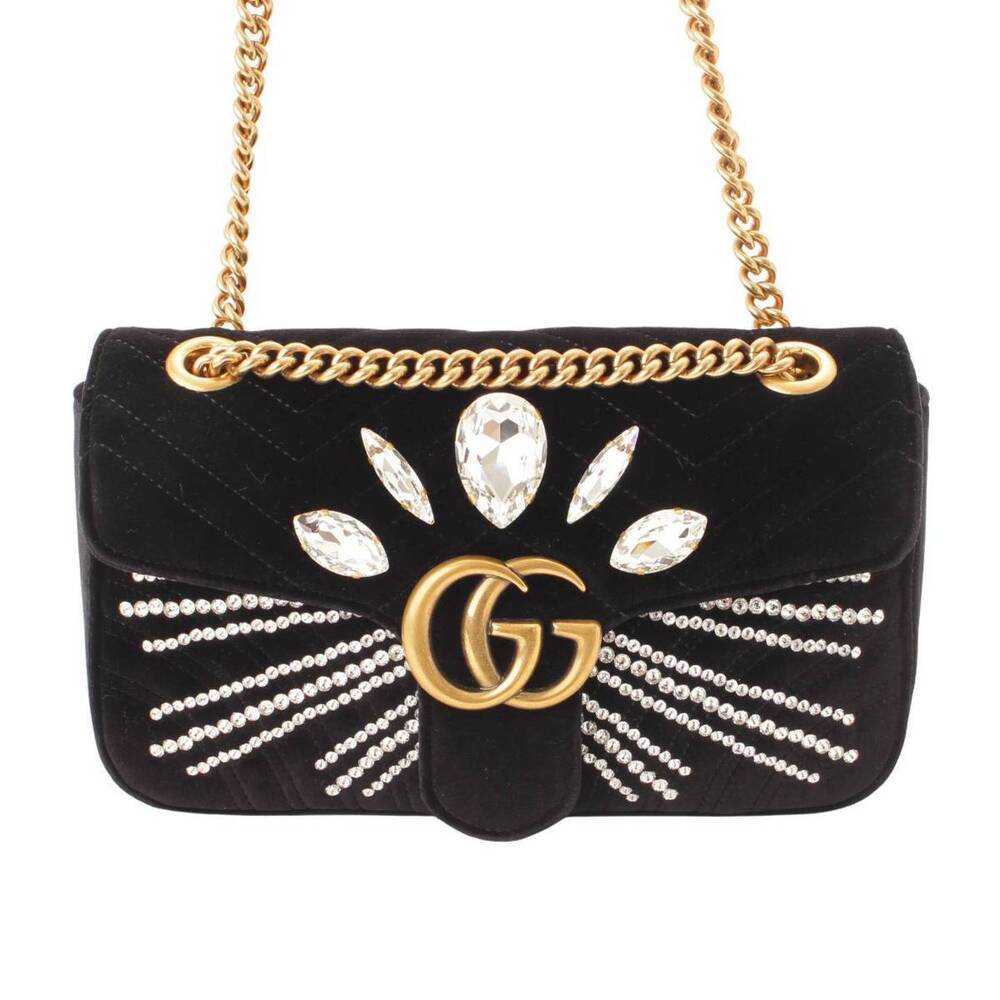 GucciGucci Velvet GG Merment Chain Shoulder Bag Crystal Black